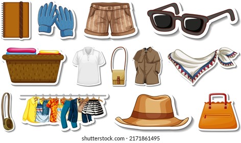 Sticker set of clothes and accessories illustration