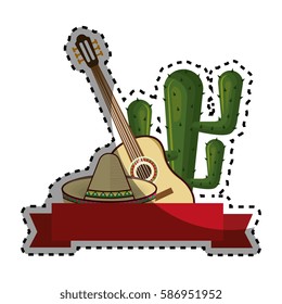 sticker set collection traditional mexican elements with cactus