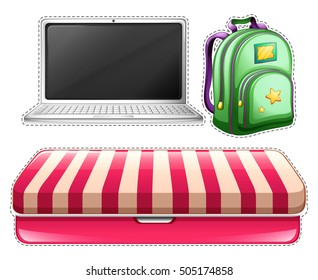 Sticker set of computer and backpack illustration
