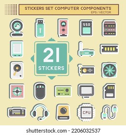 Sticker Set Computer Components. suitable for education symbol. simple design editable. design template vector. simple illustration