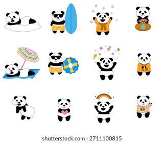 Conjunto de pegatinas de panda lindo