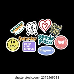 Sticker set Cute vector template decorated with cartoon image and aesthetic quotes graphic design