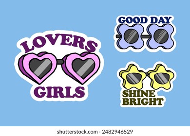 Sticker set Cute vector template decorated with cartoon image and aesthetic quotes graphic design