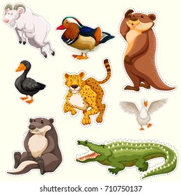 Sticker set with different creatures illustration