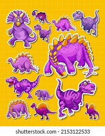 Sticker set of different dinosaur cartoon characters illustration