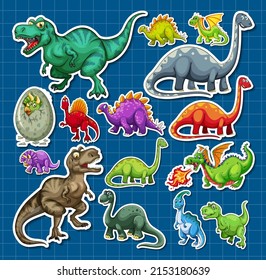 Sticker set of different dinosaur cartoon characters illustration