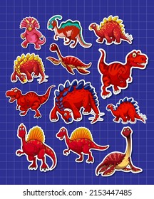 Sticker set of different dinosaur cartoon characters illustration