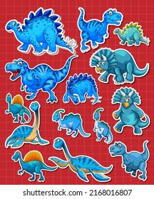 Sticker set of different dinosaur cartoon characters illustration