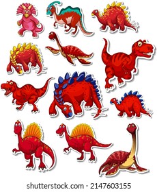 Sticker set of different dinosaurs cartoon illustration