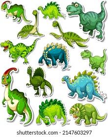 Sticker set of different dinosaurs cartoon illustration