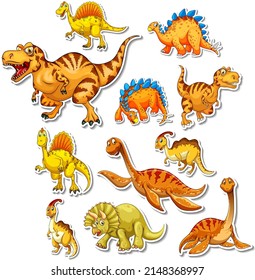 Sticker set of different dinosaurs cartoon illustration