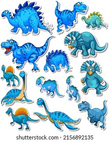 Sticker set of different dinosaurs cartoon illustration