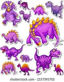 Sticker set of different dinosaurs cartoon illustration