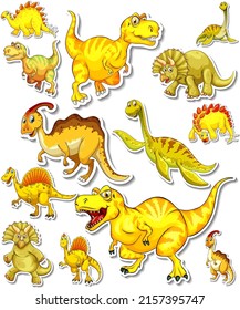 Sticker set of different dinosaurs cartoon illustration