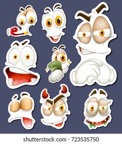 Sticker set with different facial expressions illustration