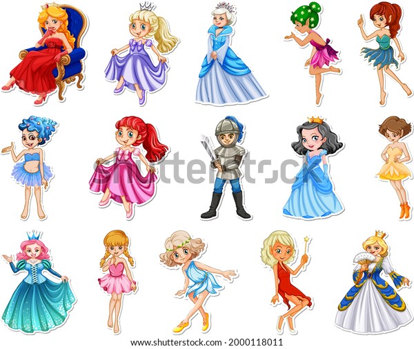 Sticker Set Different Fairytale Cartoon Characters Stock Vector ...