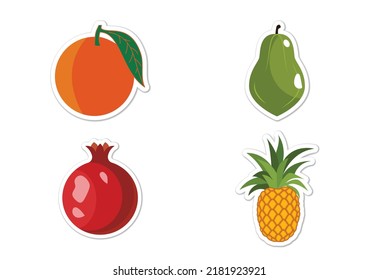 Sticker set of different fruits, Flat vector illustration 