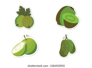 Sticker set of different fruits, Flat vector illustration 