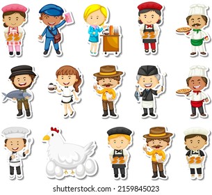 Conjunto de etiquetas de diferentes profesiones ilustración de personajes de dibujos animados