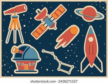 sticker set with different space things vector illustration