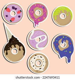 sticker set of different sweet donuts