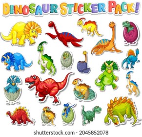 Sticker set with different types of dinosaurs cartoon characters illustration