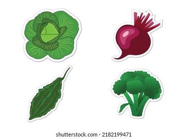 Conjunto de etiquetas de diferentes verduras, Ilustración vectorial plana