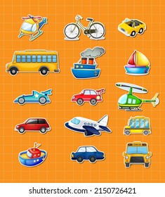 Sticker set of different vehicles illustration