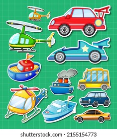 Sticker set of different vehicles illustration
