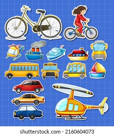 Sticker set of different vehicles illustration