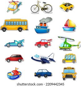 Sticker set of different vehicles illustration