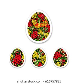 Sticker Set of eggs is painted with a flower pattern. Russian national style

