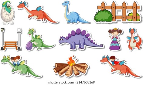 Sticker set of fantasy fairy tale cartoon characters illustration