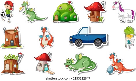 Sticker set of fantasy fairy tale cartoon characters illustration