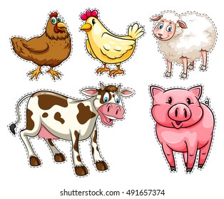 Sticker set with farm animals illustration