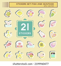 Sticker Set Fish and Seafood. suitable for seafood symbol. simple design editable. design template vector. simple illustration