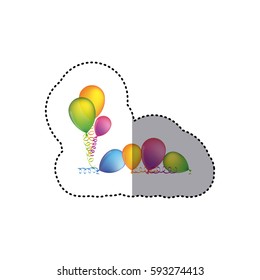 sticker set flying balloons with serpentine on the floor vector illustration