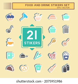 Sticker Set Food and Drink - Simple illustration, Editable stroke, Design template vector, Good for prints, posters, advertisements, announcements, info graphics, etc.