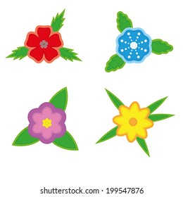 Sticker set of four flowers on a white background. Isolated objects