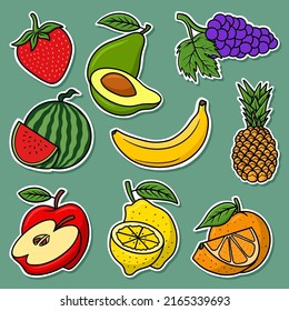 Sticker set Fruits Cartoon Vector