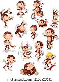 Sticker set of funny monkey cartoon characters illustration