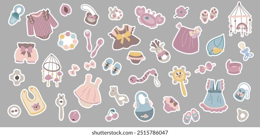 Sticker set It's a girl. Dresses, bows, toys, dishes.
