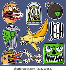 Sticker Set Hand Drawn Monster Cartoon Illustration