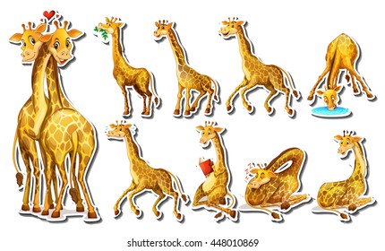 Sticker set with happy giraffe illustration