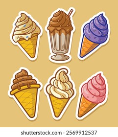 Sticker Set of Ice Cream Cup is ready for Printed.