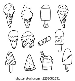 sticker set of ice cream vector. doodle ice cream