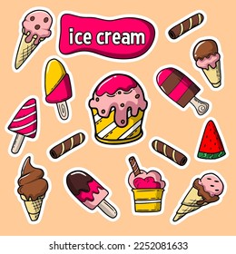 sticker set of ice cream vector. doodle ice cream