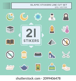 Sticker Set Islamic - Line Cut - Simple illustration,Design Icon vector, Good for prints, posters, advertisements, announcements, info graphics, etc.