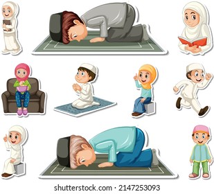 Sticker Set Islamic Religious Symbols Cartoon Stock Vector (Royalty ...