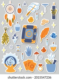 Sticker set of magic illustrations. Halloween stickers